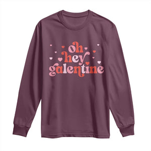 Funny Galentine's Day Long Sleeve Shirt Oh Hey Galentine Retro Heart TS11 Maroon Print Your Wear