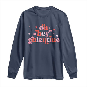 Funny Galentine's Day Long Sleeve Shirt Oh Hey Galentine Retro Heart TS11 Navy Print Your Wear