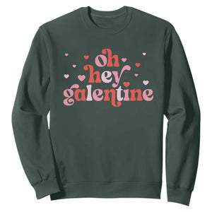 Funny Galentine's Day Sweatshirt Oh Hey Galentine Retro Heart TS11 Dark Forest Green Print Your Wear