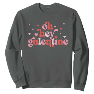 Funny Galentine's Day Sweatshirt Oh Hey Galentine Retro Heart TS11 Dark Heather Print Your Wear