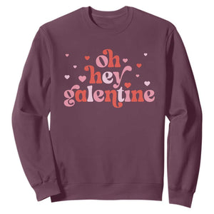 Funny Galentine's Day Sweatshirt Oh Hey Galentine Retro Heart TS11 Maroon Print Your Wear