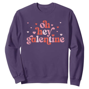 Funny Galentine's Day Sweatshirt Oh Hey Galentine Retro Heart TS11 Purple Print Your Wear