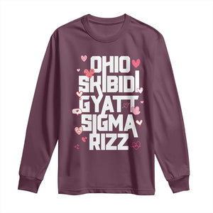 Funny Skibidi Rizz Gyatt Ohio Sigma Valentine's Day Long Sleeve Shirt TS11 Maroon Print Your Wear