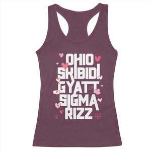 Funny Skibidi Rizz Gyatt Ohio Sigma Valentine's Day Racerback Tank Top TS11 Maroon Print Your Wear