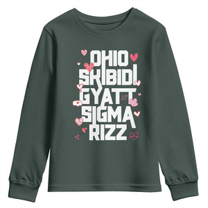 Funny Skibidi Rizz Gyatt Ohio Sigma Valentine's Day Youth Sweatshirt TS11 Dark Forest Green Print Your Wear