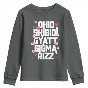 Funny Skibidi Rizz Gyatt Ohio Sigma Valentine's Day Youth Sweatshirt TS11 Dark Heather Print Your Wear