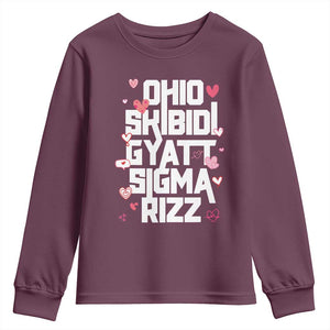 Funny Skibidi Rizz Gyatt Ohio Sigma Valentine's Day Youth Sweatshirt TS11 Maroon Print Your Wear