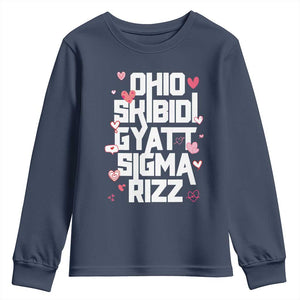 Funny Skibidi Rizz Gyatt Ohio Sigma Valentine's Day Youth Sweatshirt TS11 Navy Print Your Wear