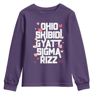 Funny Skibidi Rizz Gyatt Ohio Sigma Valentine's Day Youth Sweatshirt TS11 Purple Print Your Wear