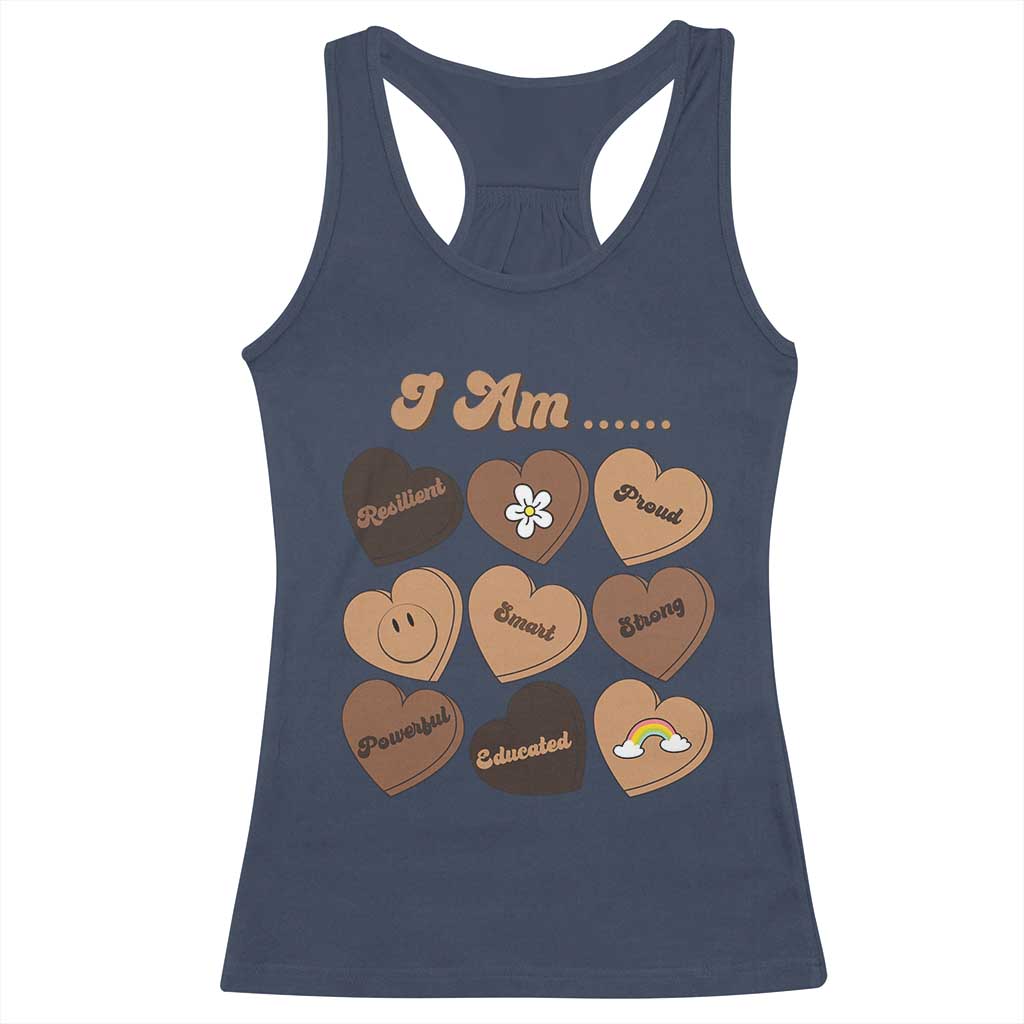 African American Proud Black History Month Racerback Tank Top Melanin Hearts TS11 Navy Print Your Wear