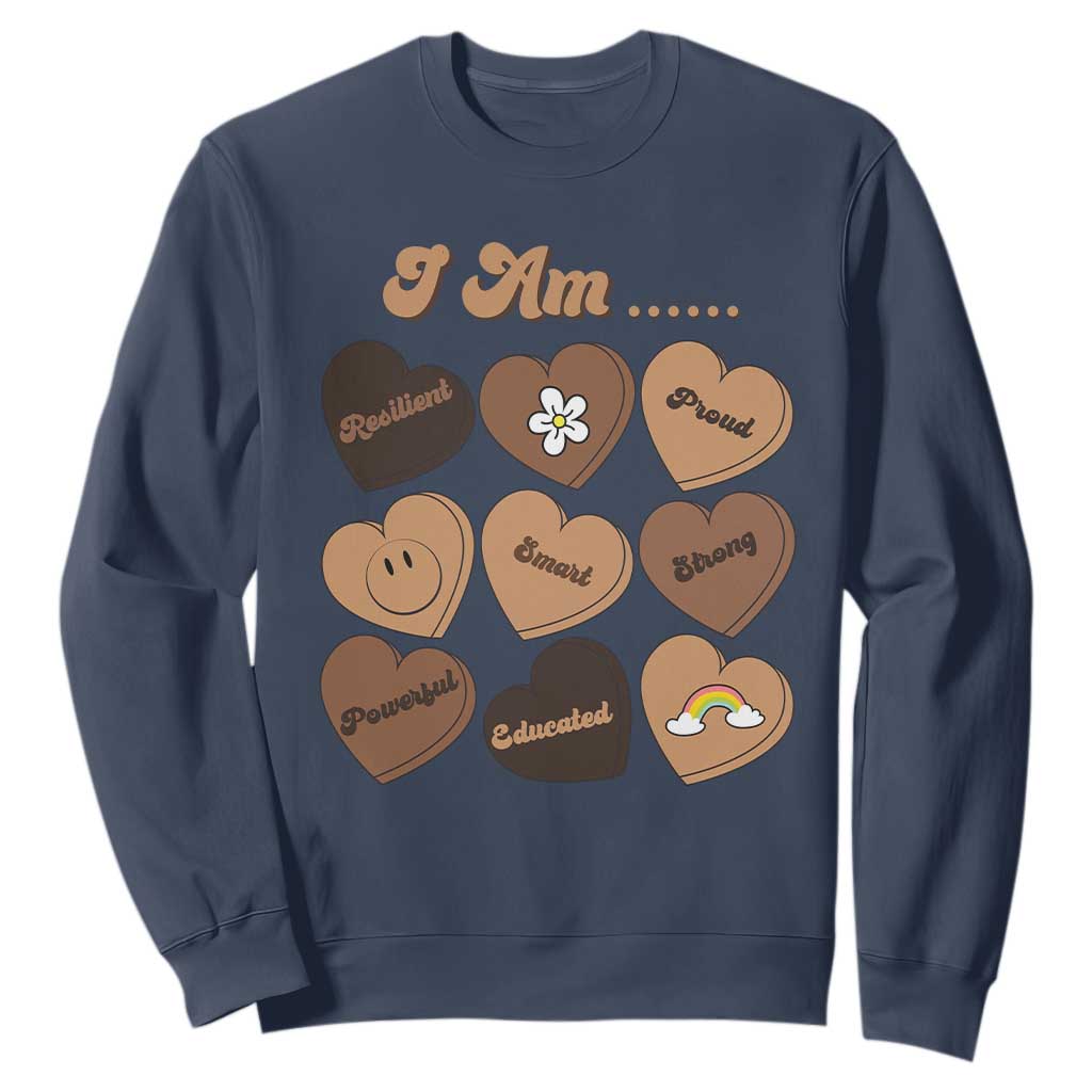 African American Proud Black History Month Sweatshirt Melanin Hearts TS11 Navy Print Your Wear