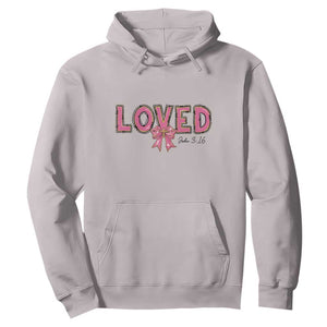 Loved John 3:16 Hoodie Christian Religious God Bible Verses Valentine's Day Pink Bow TS11 Ice Gray Print Your Wear