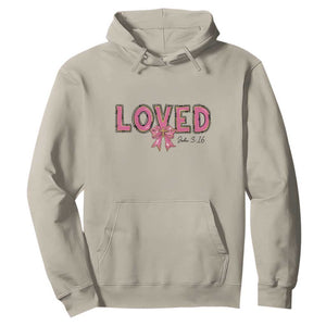 Loved John 3:16 Hoodie Christian Religious God Bible Verses Valentine's Day Pink Bow TS11 Sand Print Your Wear