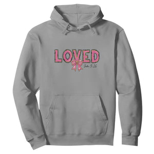 Loved John 3:16 Hoodie Christian Religious God Bible Verses Valentine's Day Pink Bow TS11 Sport Gray Print Your Wear