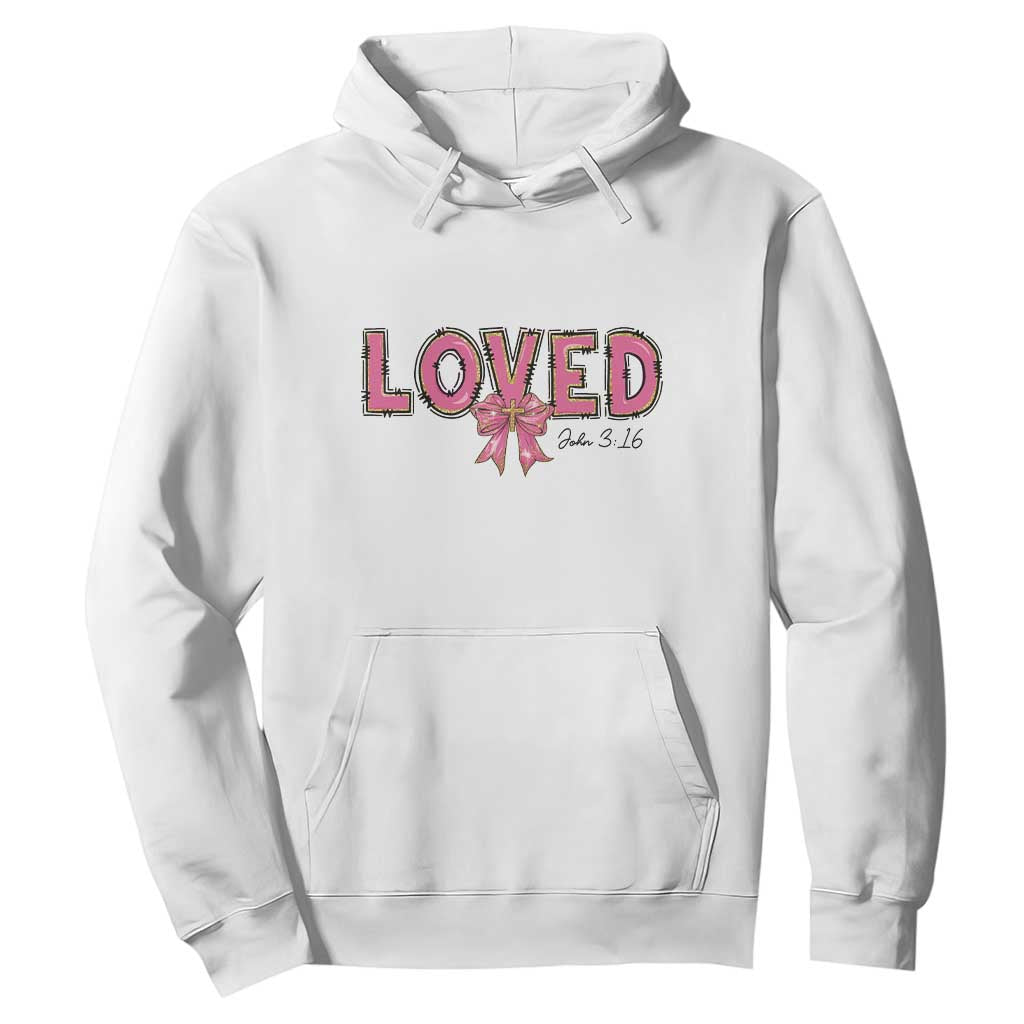 Loved John 3:16 Hoodie Christian Religious God Bible Verses Valentine's Day Pink Bow TS11 White Print Your Wear