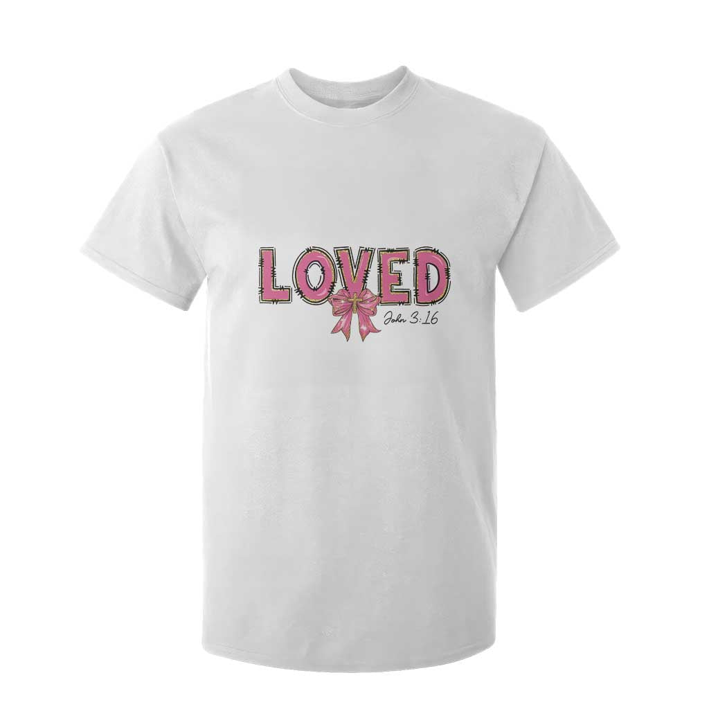 Loved John 3:16 T Shirt For Kid Christian Religious God Bible Verses Valentine's Day Pink Bow TS11 White Print Your Wear