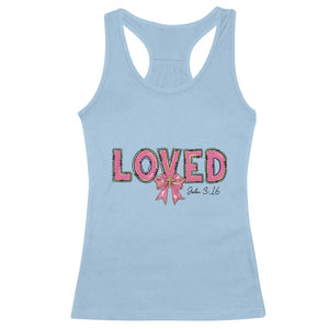 Loved John 3:16 Racerback Tank Top Christian Religious God Bible Verses Valentine's Day Pink Bow TS11 Light Blue Print Your Wear