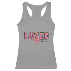 Loved John 3:16 Racerback Tank Top Christian Religious God Bible Verses Valentine's Day Pink Bow TS11 Sport Gray Print Your Wear