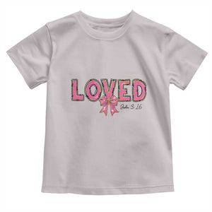 Loved John 3:16 Toddler T Shirt Christian Religious God Bible Verses Valentine's Day Pink Bow TS11 Ice Gray Print Your Wear