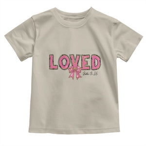 Loved John 3:16 Toddler T Shirt Christian Religious God Bible Verses Valentine's Day Pink Bow TS11 Sand Print Your Wear