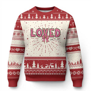 Loved John 3:16 Ugly Christmas Sweater Christian Religious God Bible Verses Valentine's Day Pink Bow TS11 Red Print Your Wear