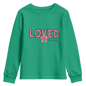 Loved John 3:16 Youth Sweatshirt Christian Religious God Bible Verses Valentine's Day Pink Bow TS11 Irish Green Print Your Wear