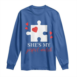 Funny She's My Perfect Match Valentine's Day Couple Matching Long Sleeve Shirt TS11 Royal Blue Print Your Wear