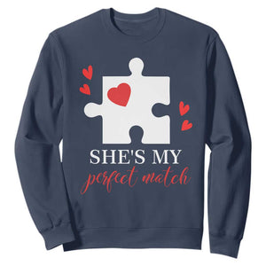 Funny She's My Perfect Match Valentine's Day Couple Matching Sweatshirt TS11 Navy Print Your Wear