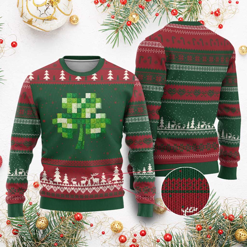 Funny St Patricks Day Shamrock Building Blocks Bricks Ugly Christmas Sweater TS11 Red Green Print Your Wear
