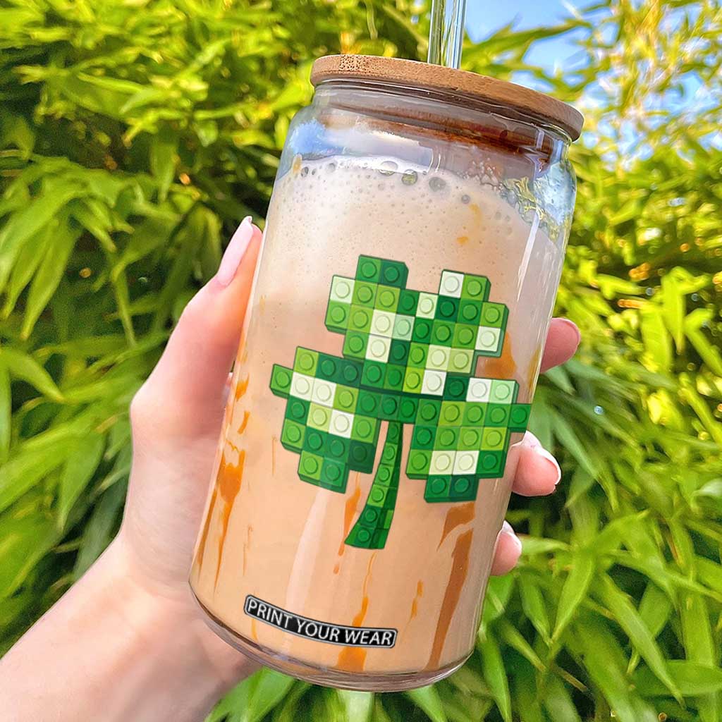 Funny St Patricks Day Shamrock Building Blocks Bricks Glass Can TS11 Black Print Your Wear