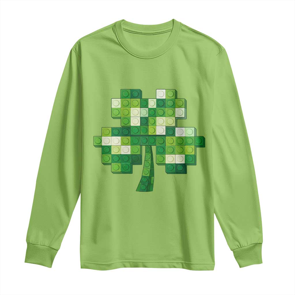 Funny St Patricks Day Shamrock Building Blocks Bricks Long Sleeve Shirt TS11 Lime Print Your Wear