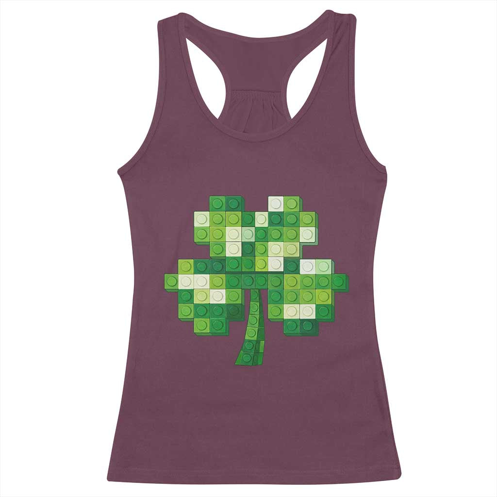 Funny St Patricks Day Shamrock Building Blocks Bricks Racerback Tank Top TS11 Maroon Print Your Wear