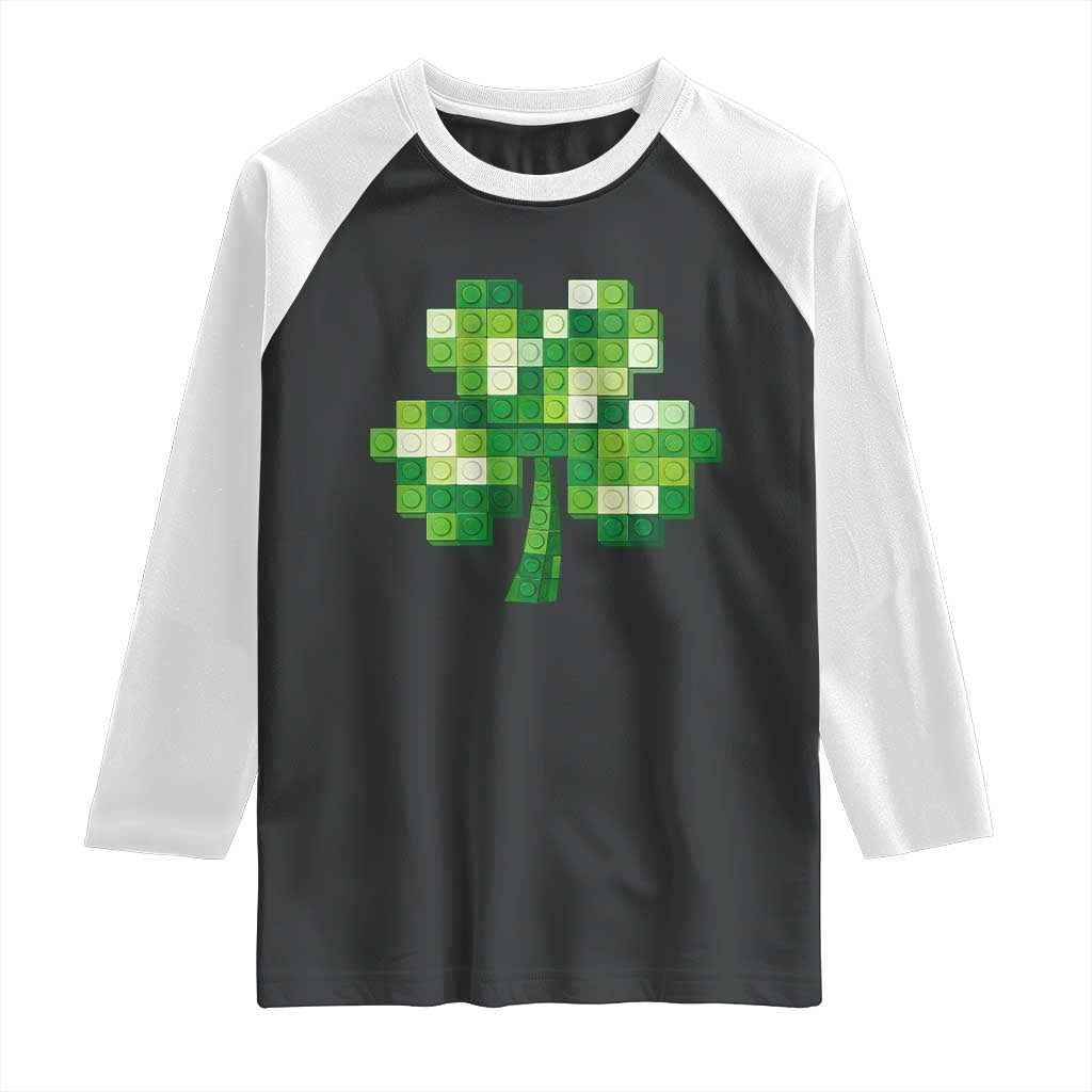 Funny St Patricks Day Shamrock Building Blocks Bricks Raglan Shirt TS11 Black White Print Your Wear