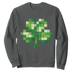 Funny St Patricks Day Shamrock Building Blocks Bricks Sweatshirt TS11 Dark Heather Print Your Wear