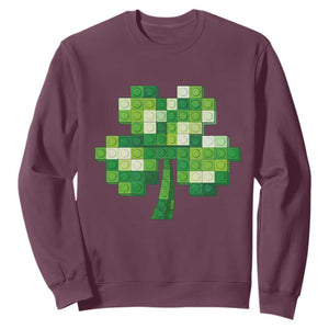 Funny St Patricks Day Shamrock Building Blocks Bricks Sweatshirt TS11 Maroon Print Your Wear