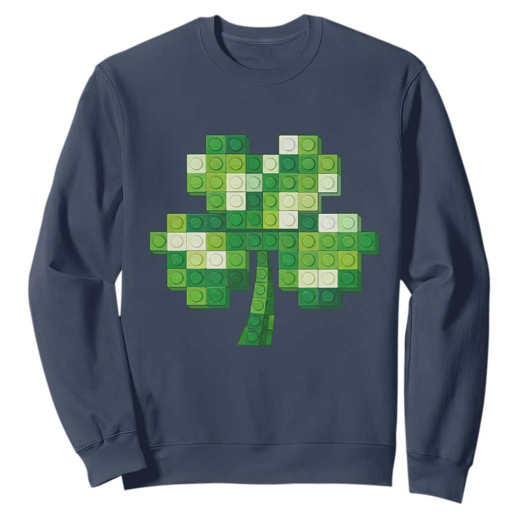 Funny St Patricks Day Shamrock Building Blocks Bricks Sweatshirt TS11 Navy Print Your Wear