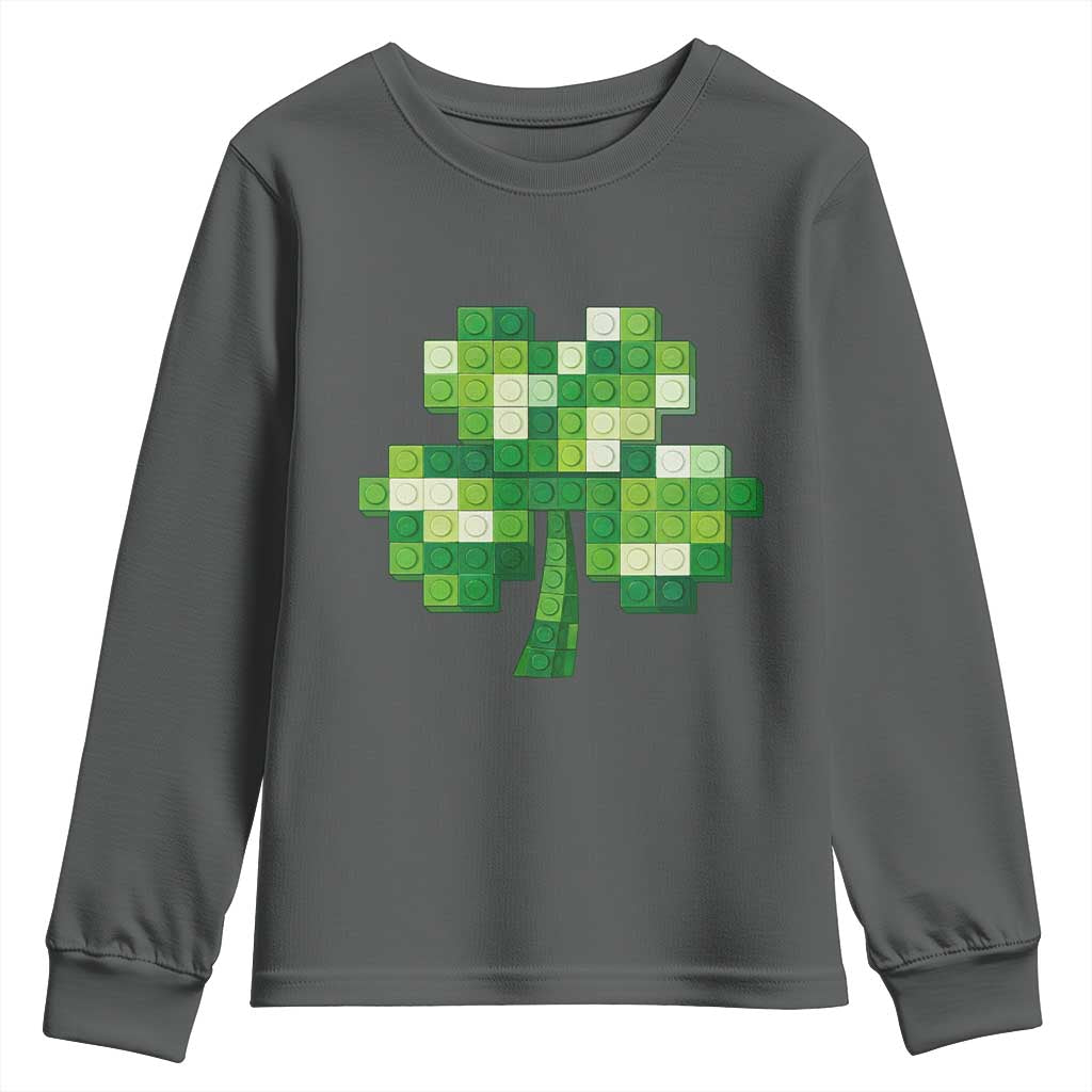 Funny St Patricks Day Shamrock Building Blocks Bricks Youth Sweatshirt TS11 Dark Heather Print Your Wear