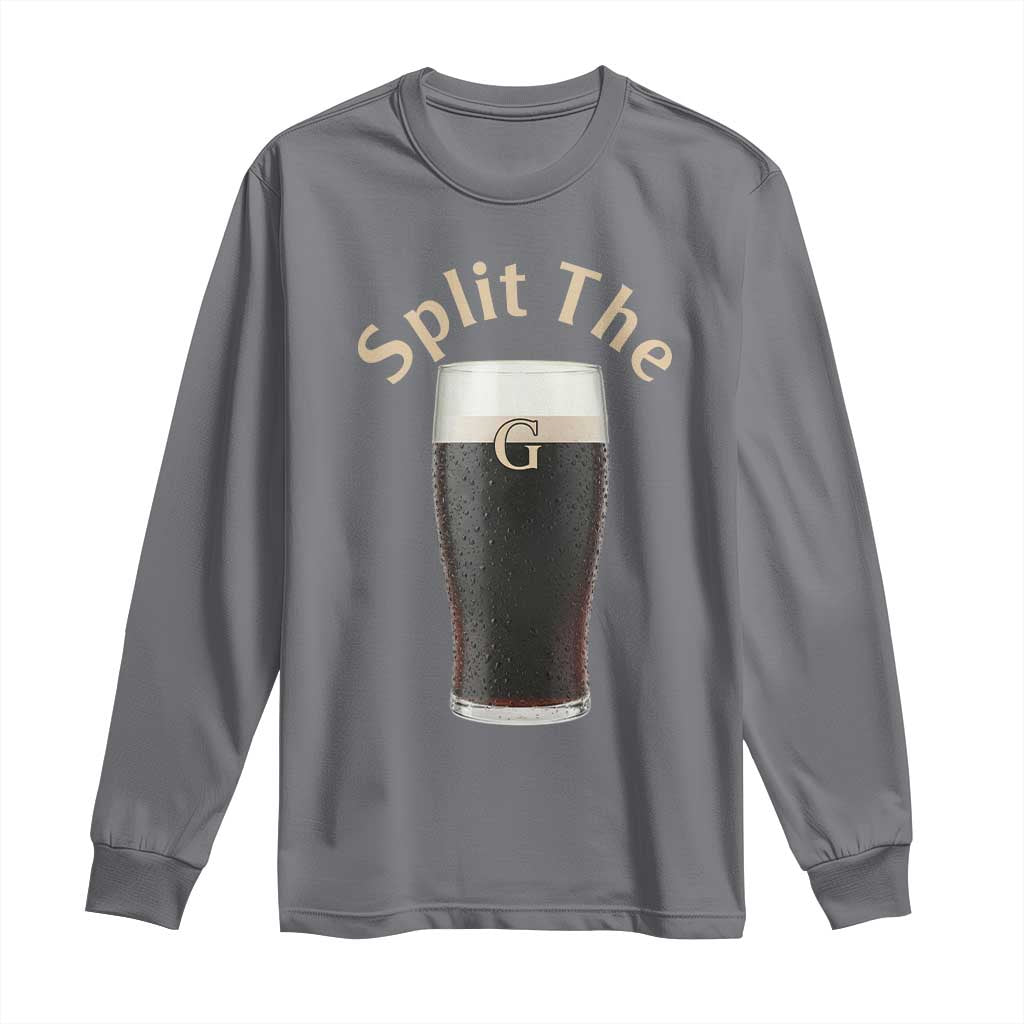Funny Irish Beer Split The G Long Sleeve Shirt St Patricks Day Stout Beer Drinking Day TS11 Charcoal Print Your Wear