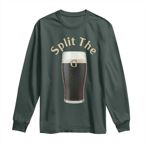 Funny Irish Beer Split The G Long Sleeve Shirt St Patricks Day Stout Beer Drinking Day TS11 Dark Forest Green Print Your Wear