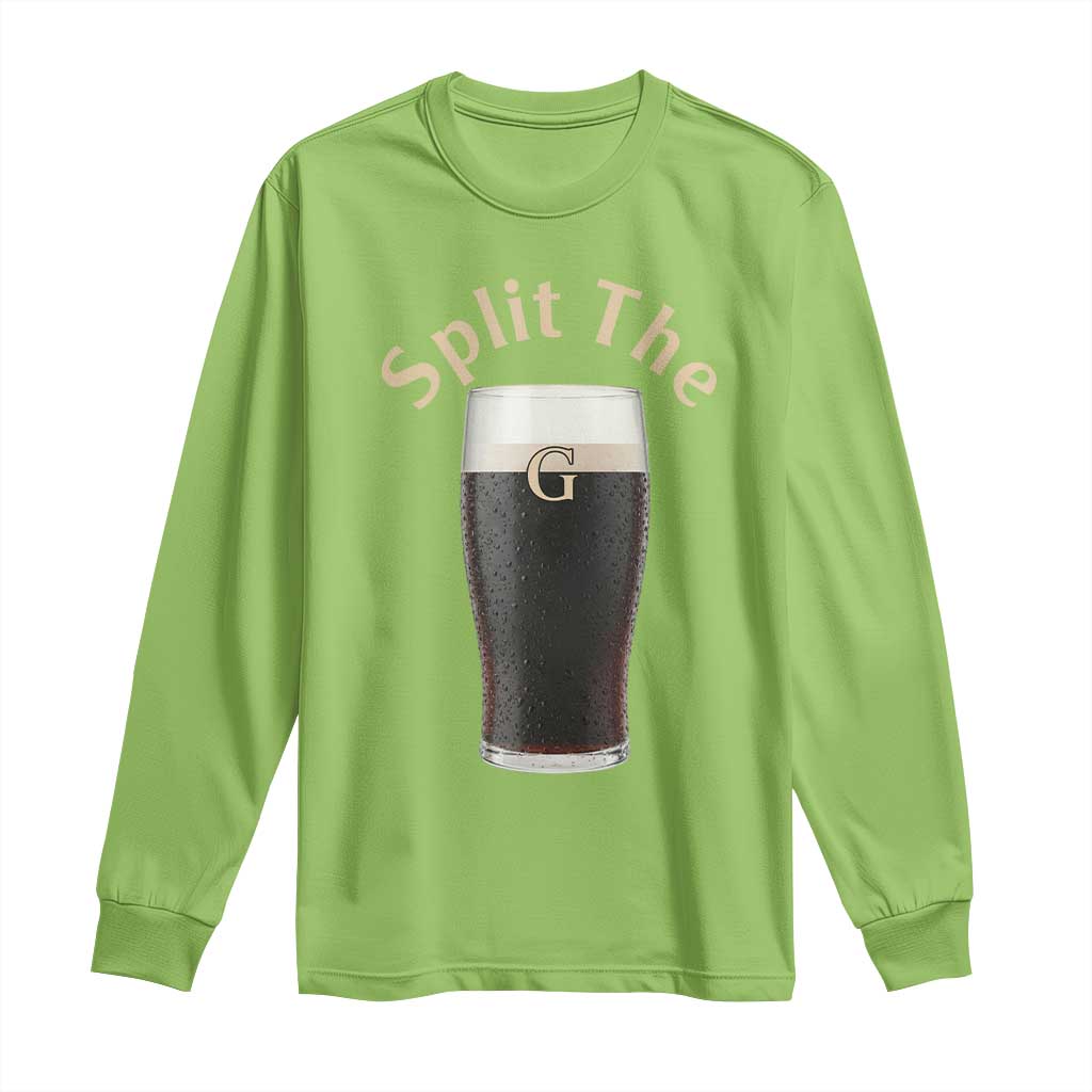 Funny Irish Beer Split The G Long Sleeve Shirt St Patricks Day Stout Beer Drinking Day TS11 Lime Print Your Wear