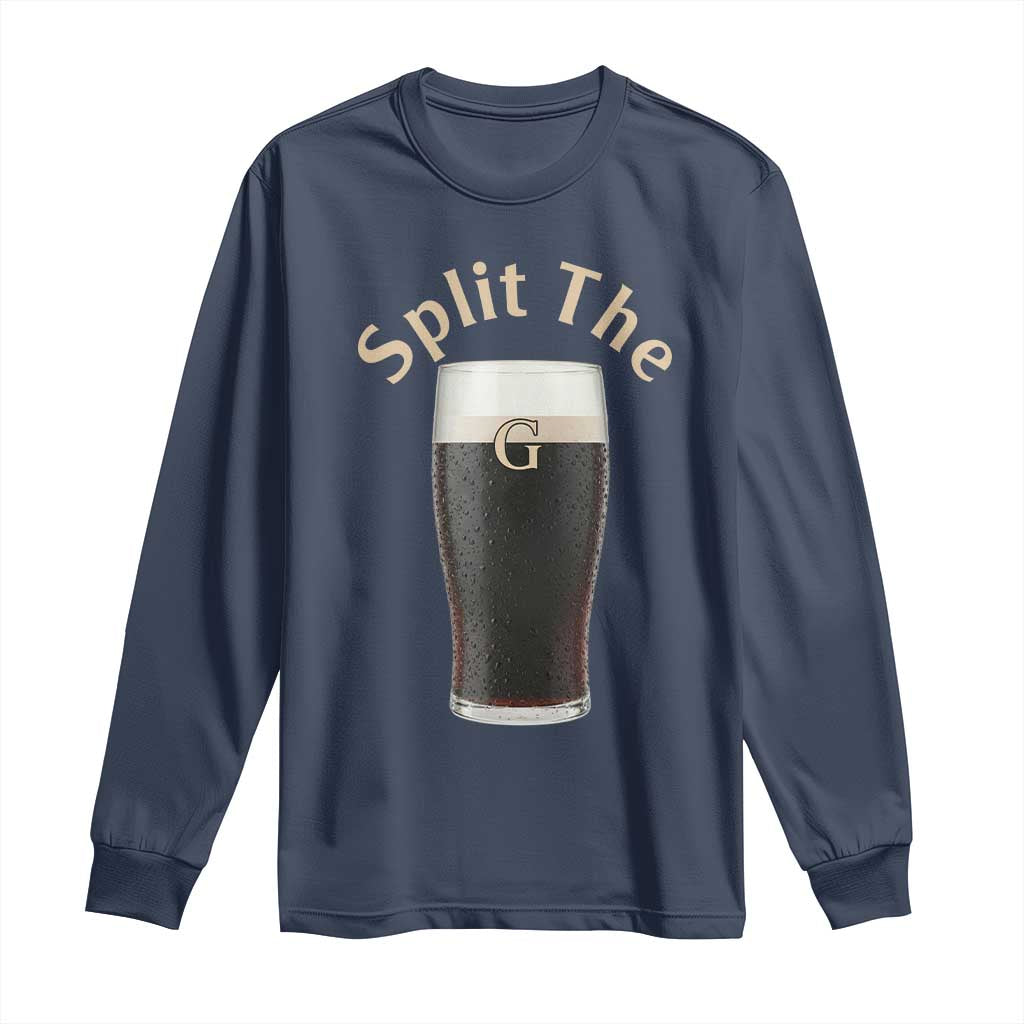 Funny Irish Beer Split The G Long Sleeve Shirt St Patricks Day Stout Beer Drinking Day TS11 Navy Print Your Wear