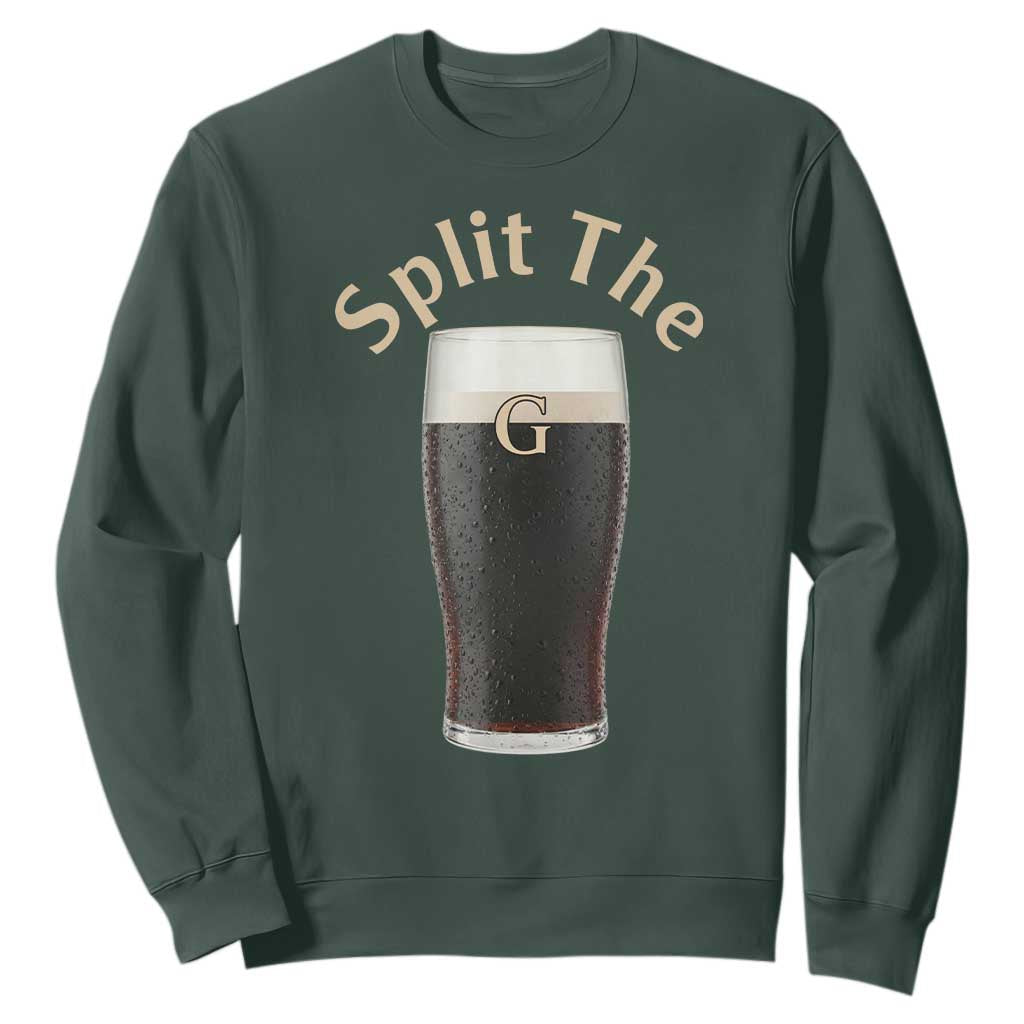 Funny Irish Beer Split The G Sweatshirt St Patricks Day Stout Beer Drinking Day TS11 Dark Forest Green Print Your Wear