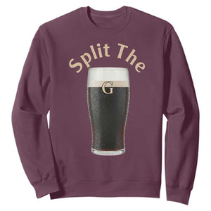 Funny Irish Beer Split The G Sweatshirt St Patricks Day Stout Beer Drinking Day TS11 Maroon Print Your Wear
