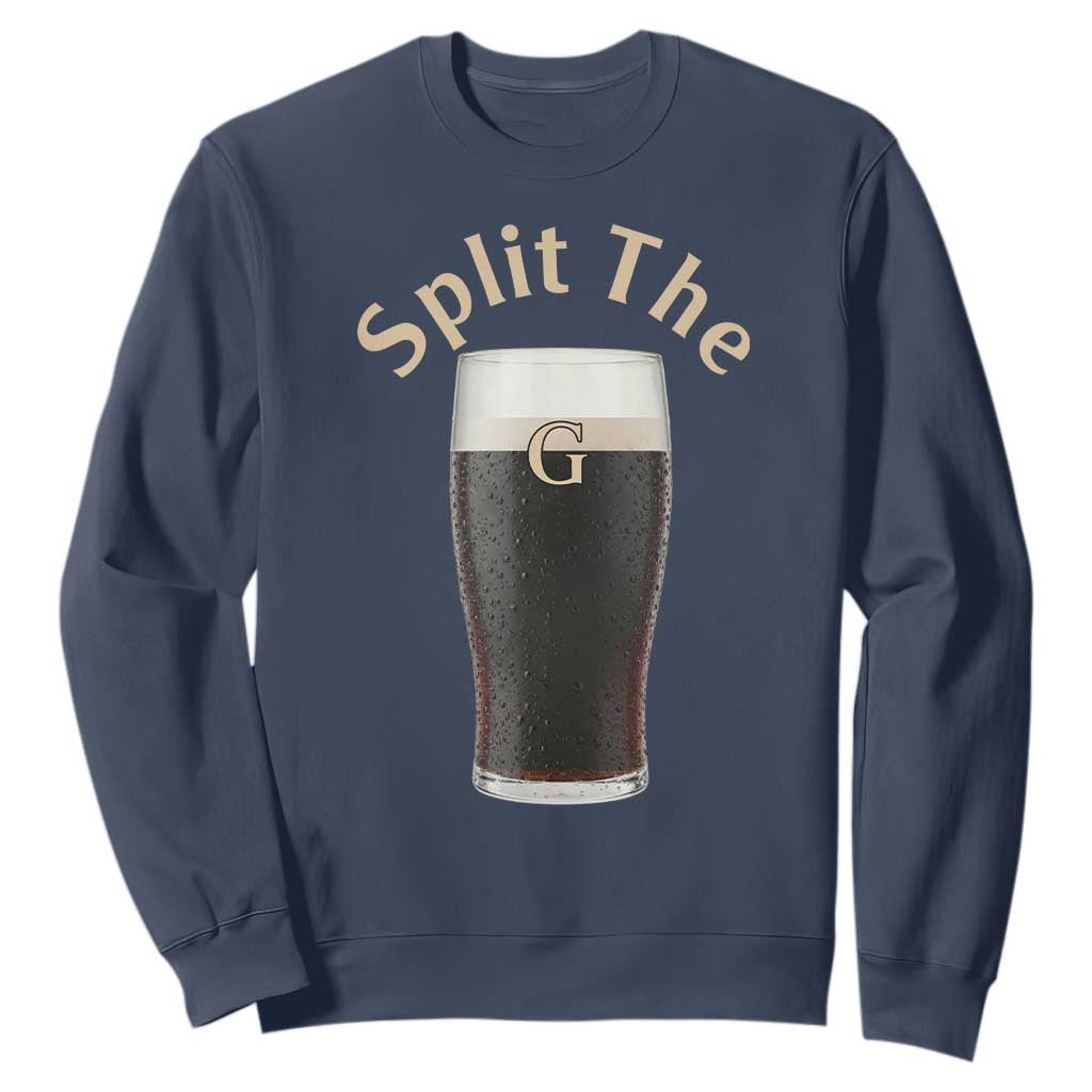 Funny Irish Beer Split The G Sweatshirt St Patricks Day Stout Beer Drinking Day TS11 Navy Print Your Wear