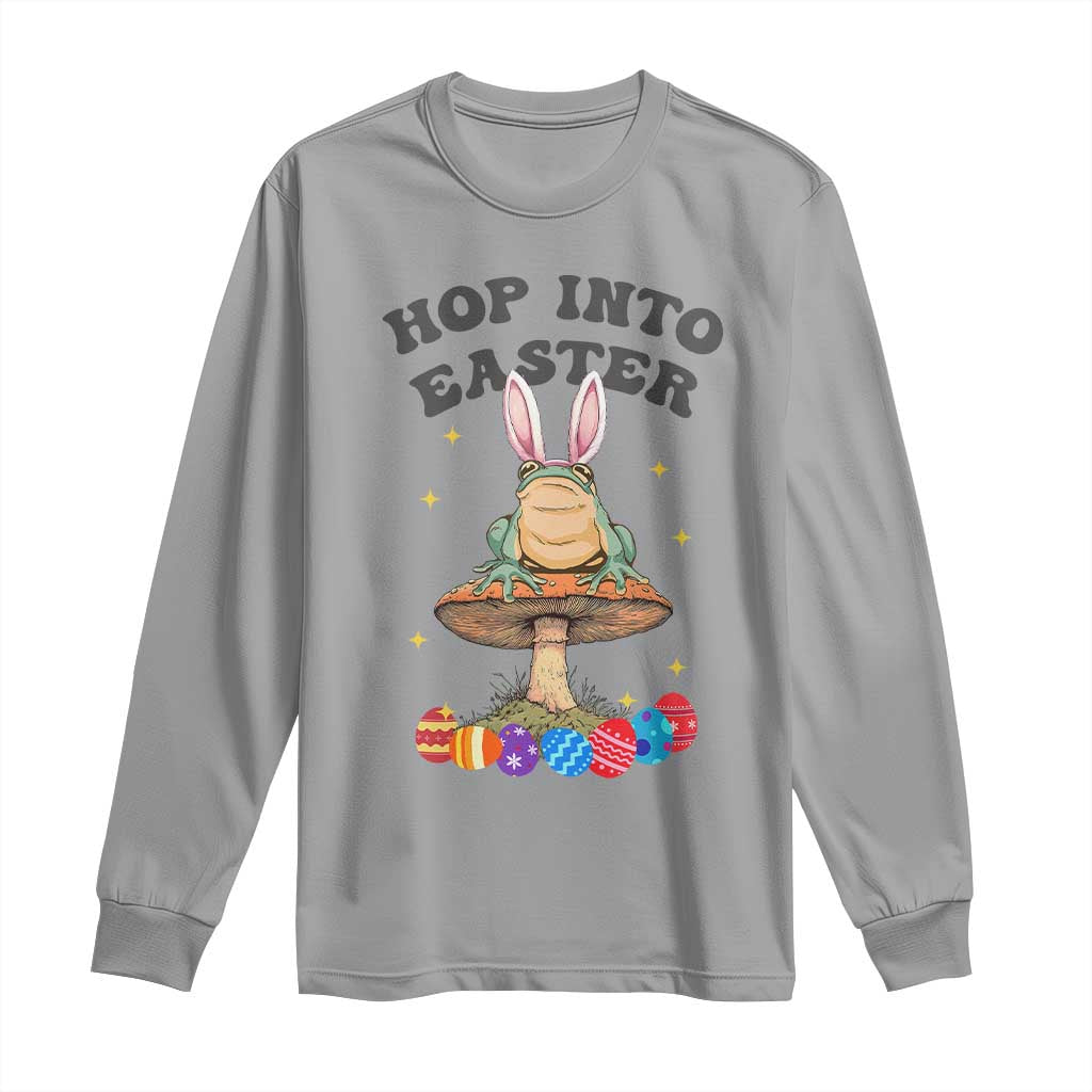 Funny Hop Into Easter Long Sleeve Shirt Easter Day Frog Bunny Egg TS11 Sport Gray Print Your Wear