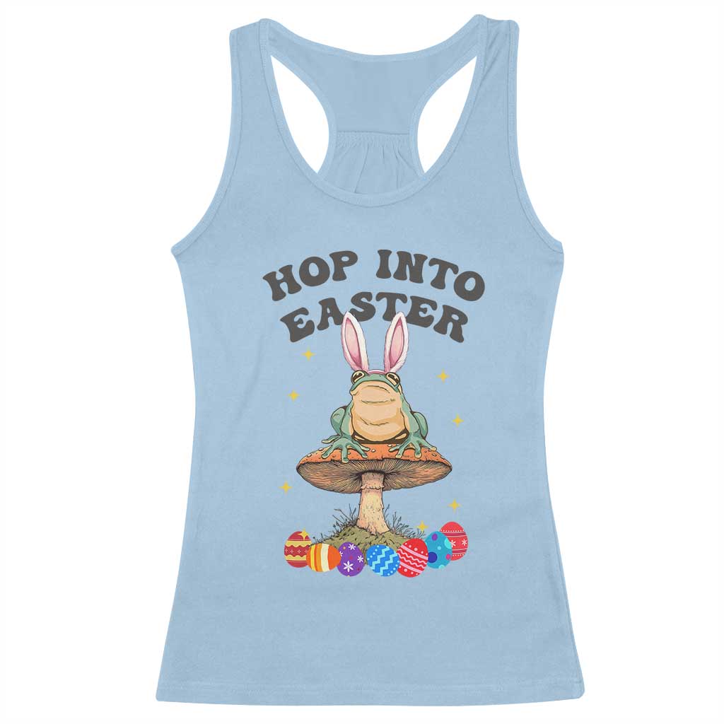 Funny Hop Into Easter Racerback Tank Top Easter Day Frog Bunny Egg TS11 Light Blue Print Your Wear