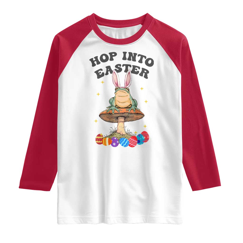 Funny Hop Into Easter Raglan Shirt Easter Day Frog Bunny Egg TS11 White Red Print Your Wear