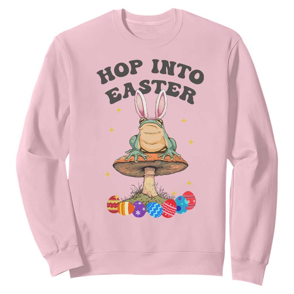 Funny Hop Into Easter Sweatshirt Easter Day Frog Bunny Egg TS11 Light Pink Print Your Wear