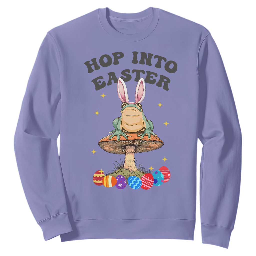 Funny Hop Into Easter Sweatshirt Easter Day Frog Bunny Egg TS11 Violet Print Your Wear