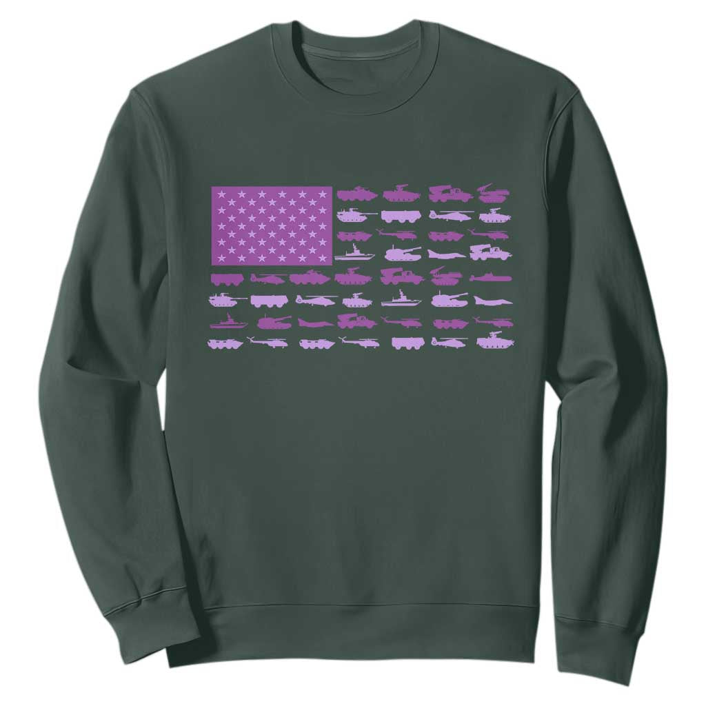 Military Child Month Military Transport American Flag Sweatshirt TS11 Dark Forest Green Print Your Wear